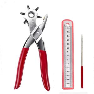 6 Size <strong>Revolving</strong> Leather Hole Puncher DIY Leathercraft Repair Tool with Ruler Deburring File for Belts &amp; Straps Hand Tool - Product Image 1