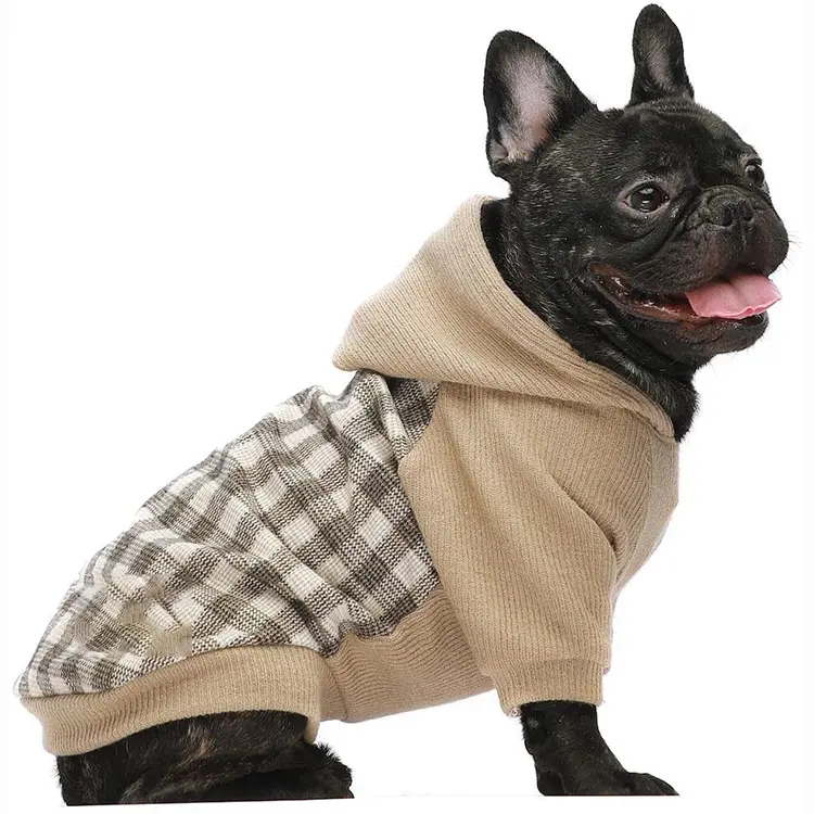 Pet sweaters dog knit fluffy wool fashion plaid pattern hooded customized pet hoodie clothes dog fleece sweater