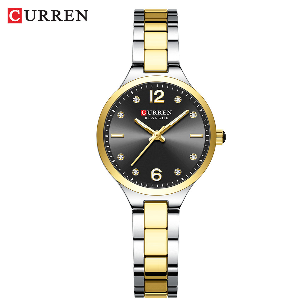 6 black dial silver gold strap