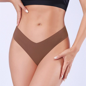 Logotipo personalizado Seamless Traceless No Show Ice Silk <span class=keywords><strong>V</strong></span> Shaped Tanga Calcinha Underwear Mulheres Sexy <span class=keywords><strong>G</strong></span>-<span class=keywords><strong>string</strong></span> Seamless Thong Confortável