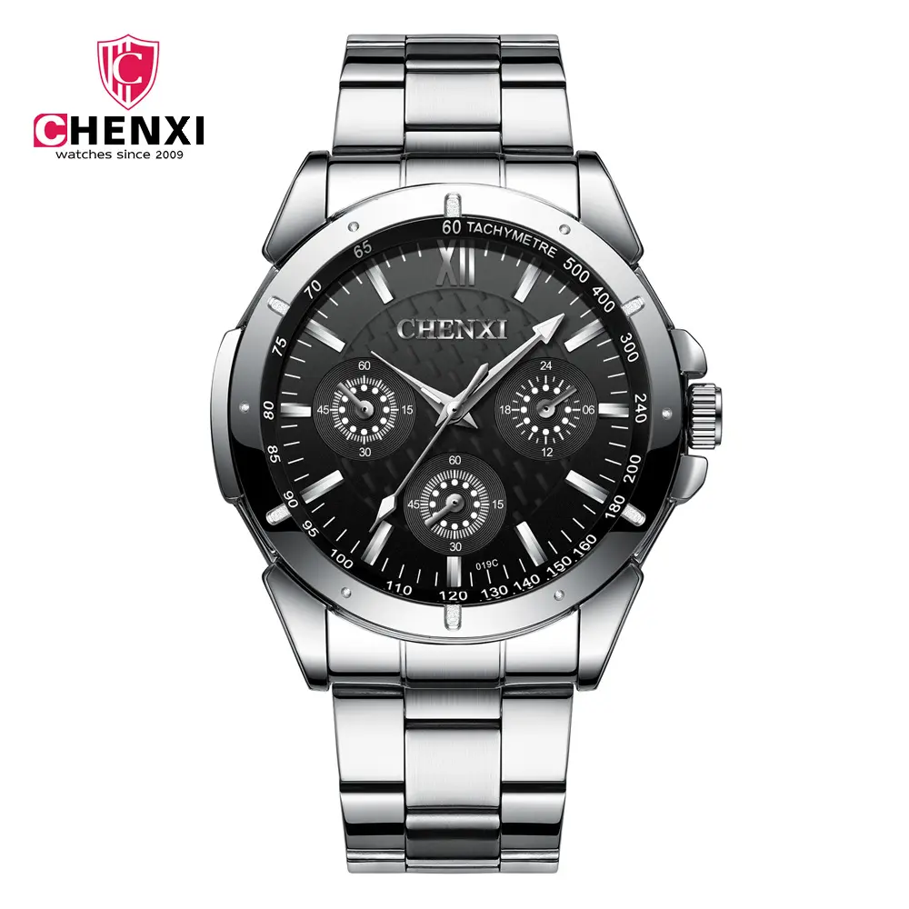 Chenxi 019C vente chaude Chine hommes montre à quartz élégant bracelet en acier inoxydable 3 cadrans affichage analogique géant Couple montre design