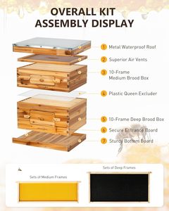 Bee Hive Starter Kit với 10 khung Bee hộp sáp ong bọc gỗ tổ ong 1 sâu + 1 vừa langstroth Hive Điều kiện Mới - Product Image 6