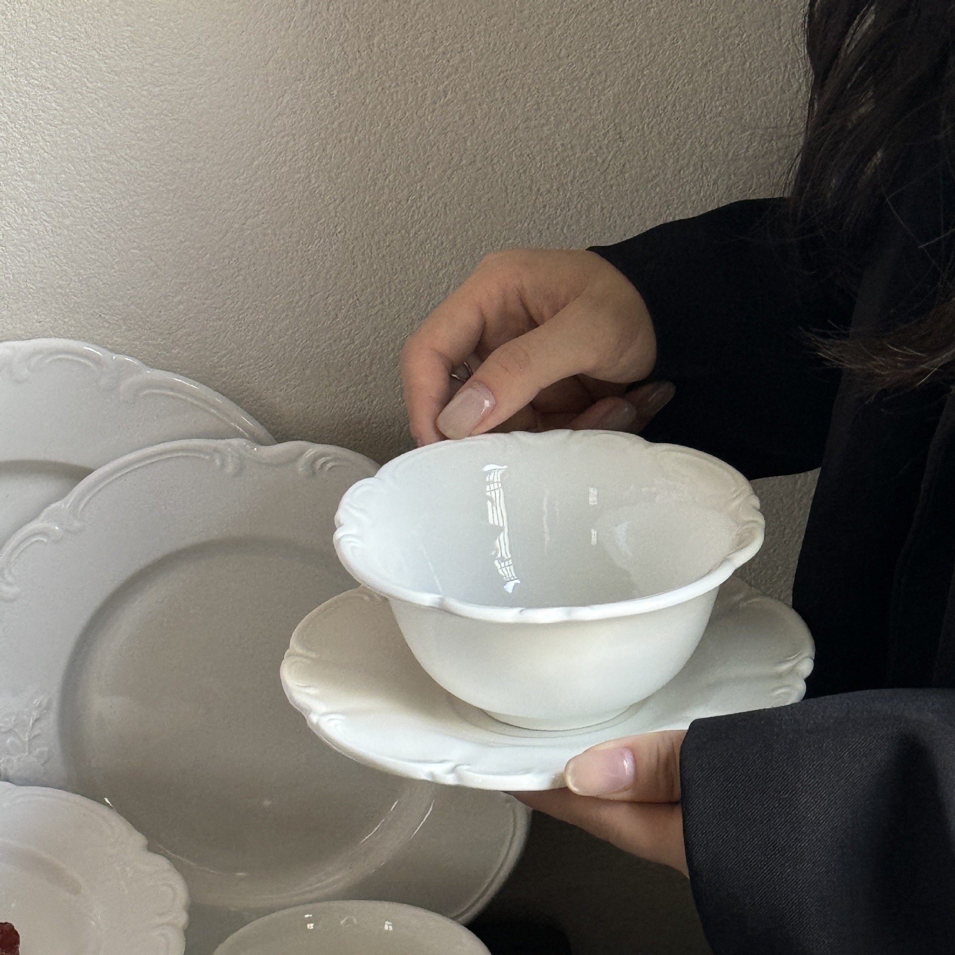 bol + assiette bord fleur