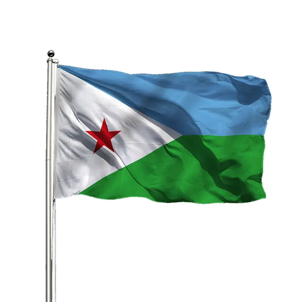 Sol personalizado logotipo áfrica do sul bandeira fotos tecido djibutian país bandeiras poliéster Djibouti bandeira