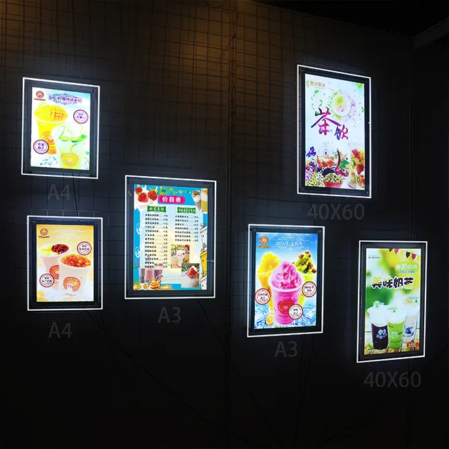 Custom Wall mounted led seg lighting picture frames crystal light frame menu sign led light box for window display