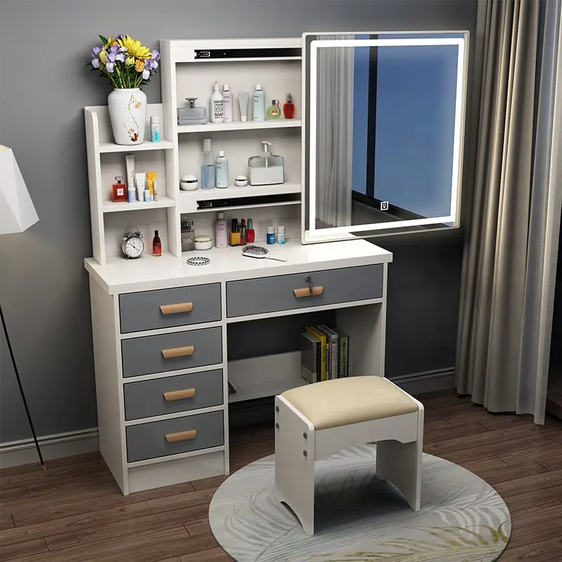 Fabrika fiyat toptan aynalı Vanity saç Dresser seti makyaj masası kızın yatak odası makyaj masası mobilyası 5 çekmeceli