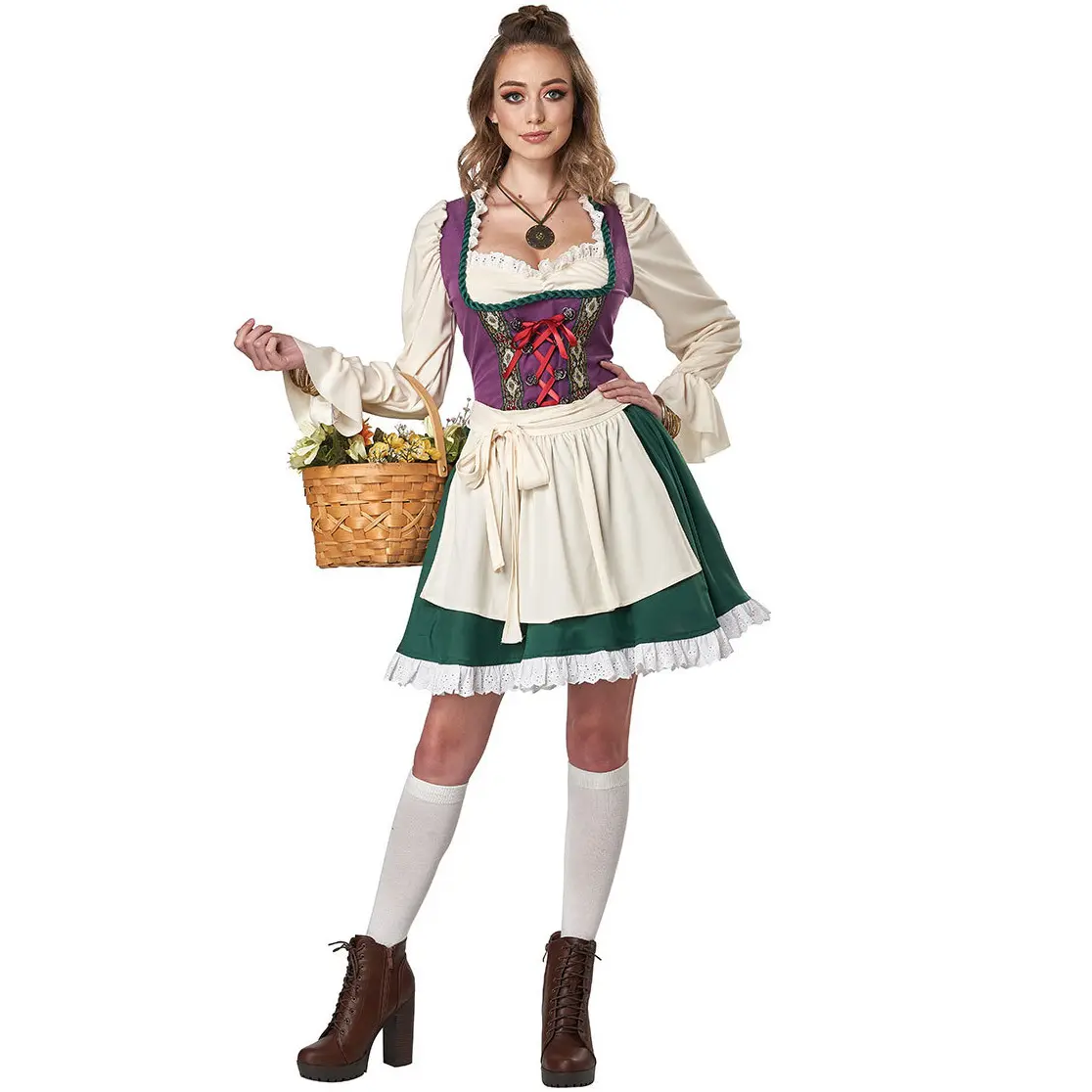 Women' Beer Festival Costume Bavarian National Dress Green Dress Green Maid with Apron for Adults Women
