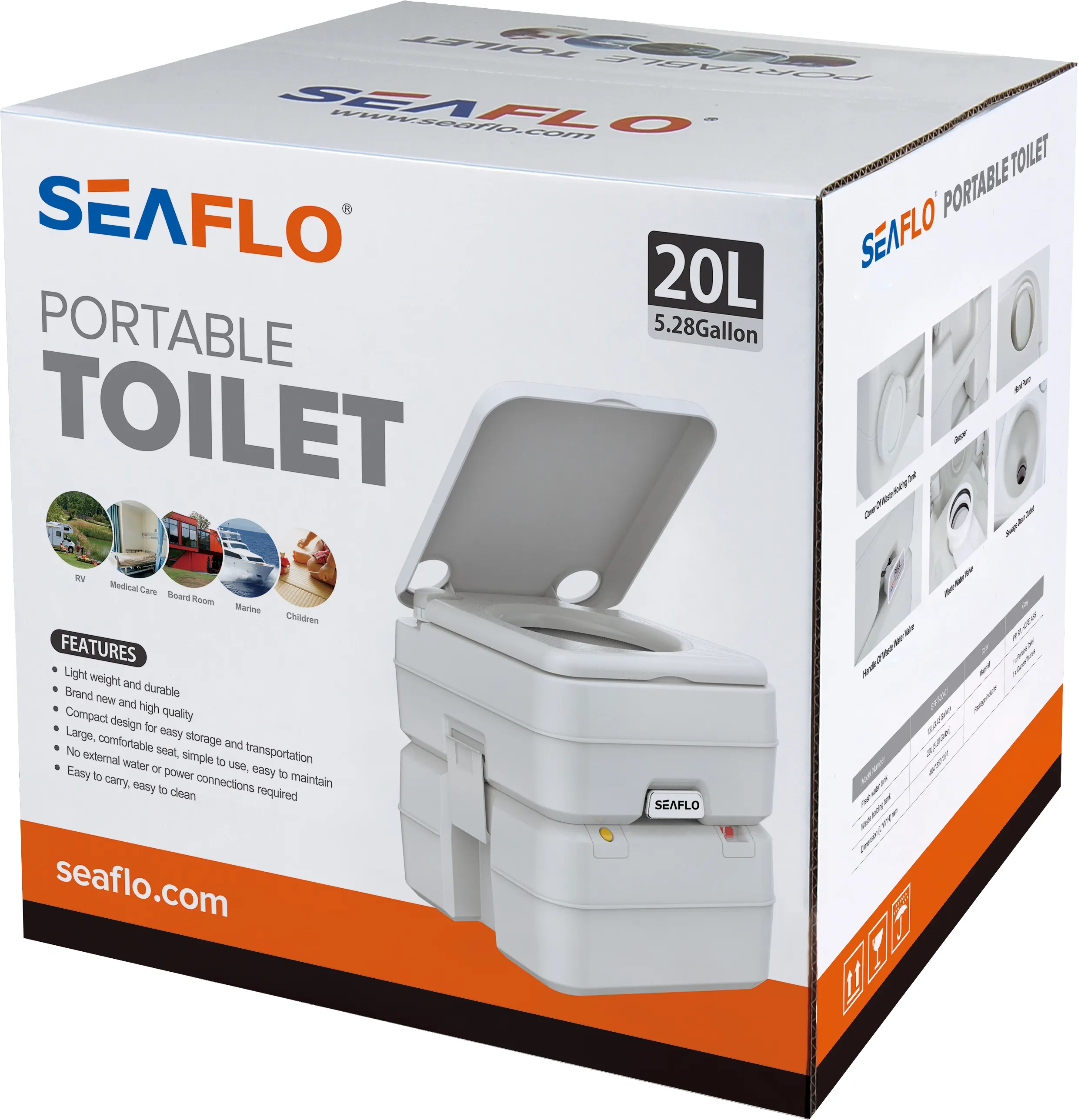 SEAFLO 20L rv toilette portable RV Cassette caravane RV toilette Camping canotage Marine camping-car Portable voyage toilette