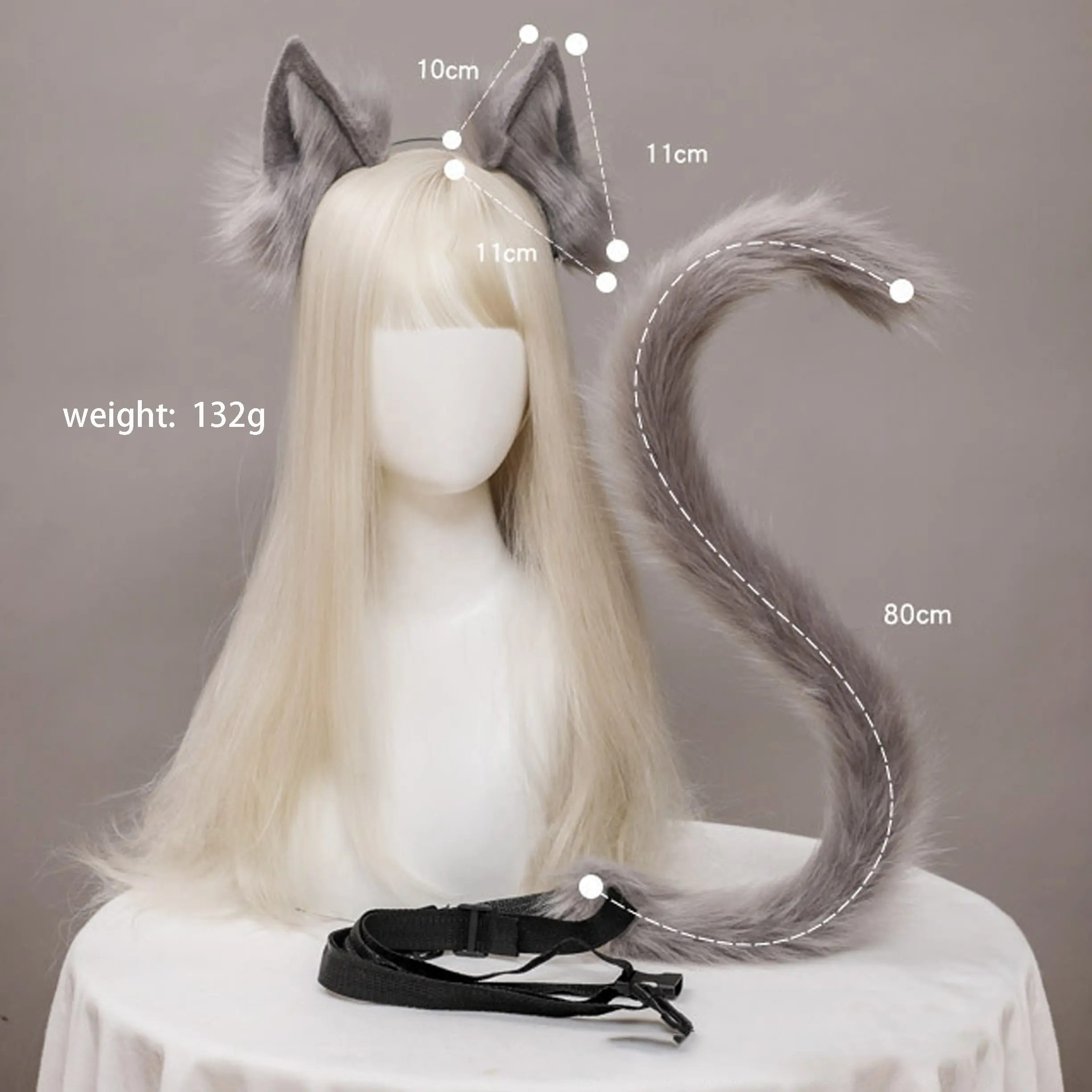 Diadema de pelo con orejas de zorro para adulto, diadema de pelo Sexy de 80CM de largo, Cosplay de cola de gato, disfraz de Lolita para Halloween