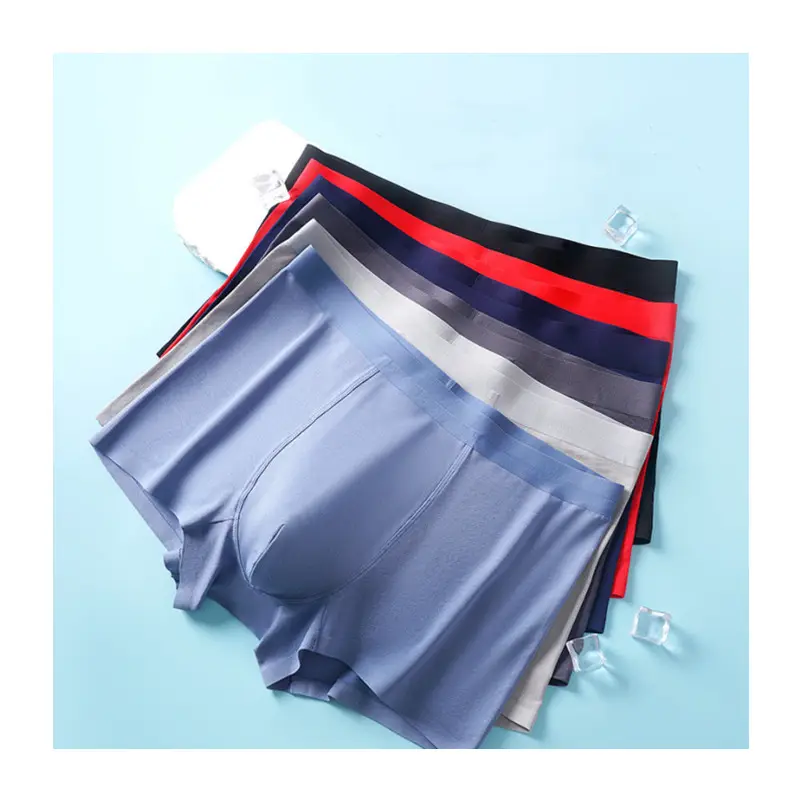 Men's High Quality Ice Silk Boxer Briefs Seamless Breathable Underwear with Mid Waist Shorts Men Underwear