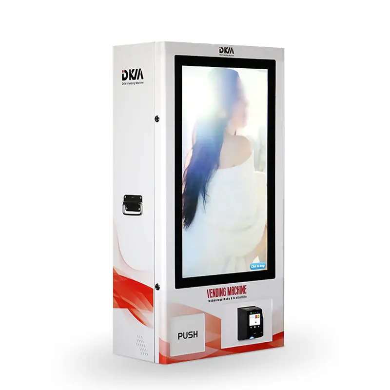 Dkmvending agente più venduto automatizzato cashless a parete distributore automatico con grande touch screen