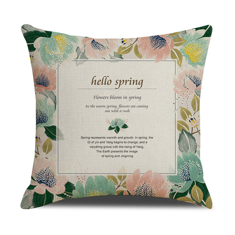 Rustic Linen Pillow Cover Flower Printed Car Sofa Bed Cushion Cover Hand-painted Simple Cushion Pillow Cover
