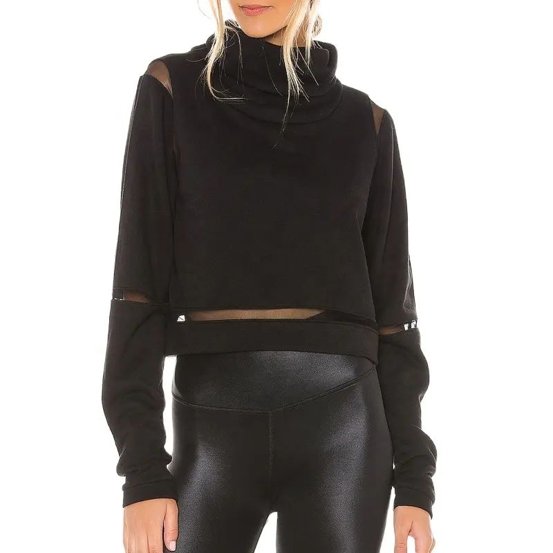 Mulheres novos projetos moda preto sexy top senhoras manga longa malha guarnição camisa casual