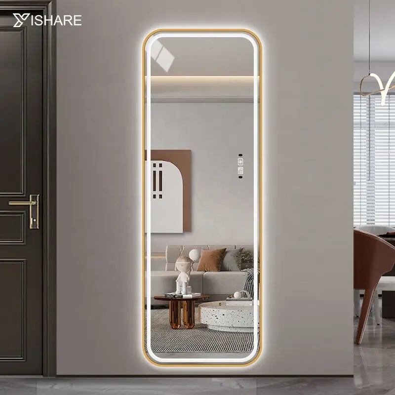 Cermin Kamar Mandi Salon Kamar Mandi Hotel, Panjang Penuh Led dengan Kaca Rias Bingkai Logam Campuran Aluminium