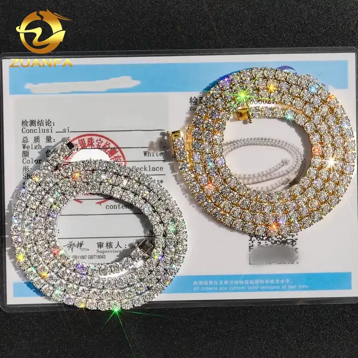 El precio más barato, collares de joyería fina de Hip Hop de 2MM, 3MM, 4MM, 5MM, Plata de ley, collar de cadena de tenis con moissanita de diamantes de D-VVS