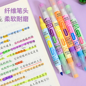 6支荧光笔双尖记号笔凿细顶层基水性什锦颜色快干2色荧光笔 - Product Image 5