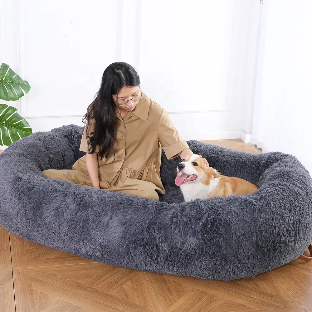 Hot Pet Produto Espuma De Memória Ortopédica Pet Bed Luxo Plush Tamanho Gigante Extra Grande Humano Pet Dog Bed