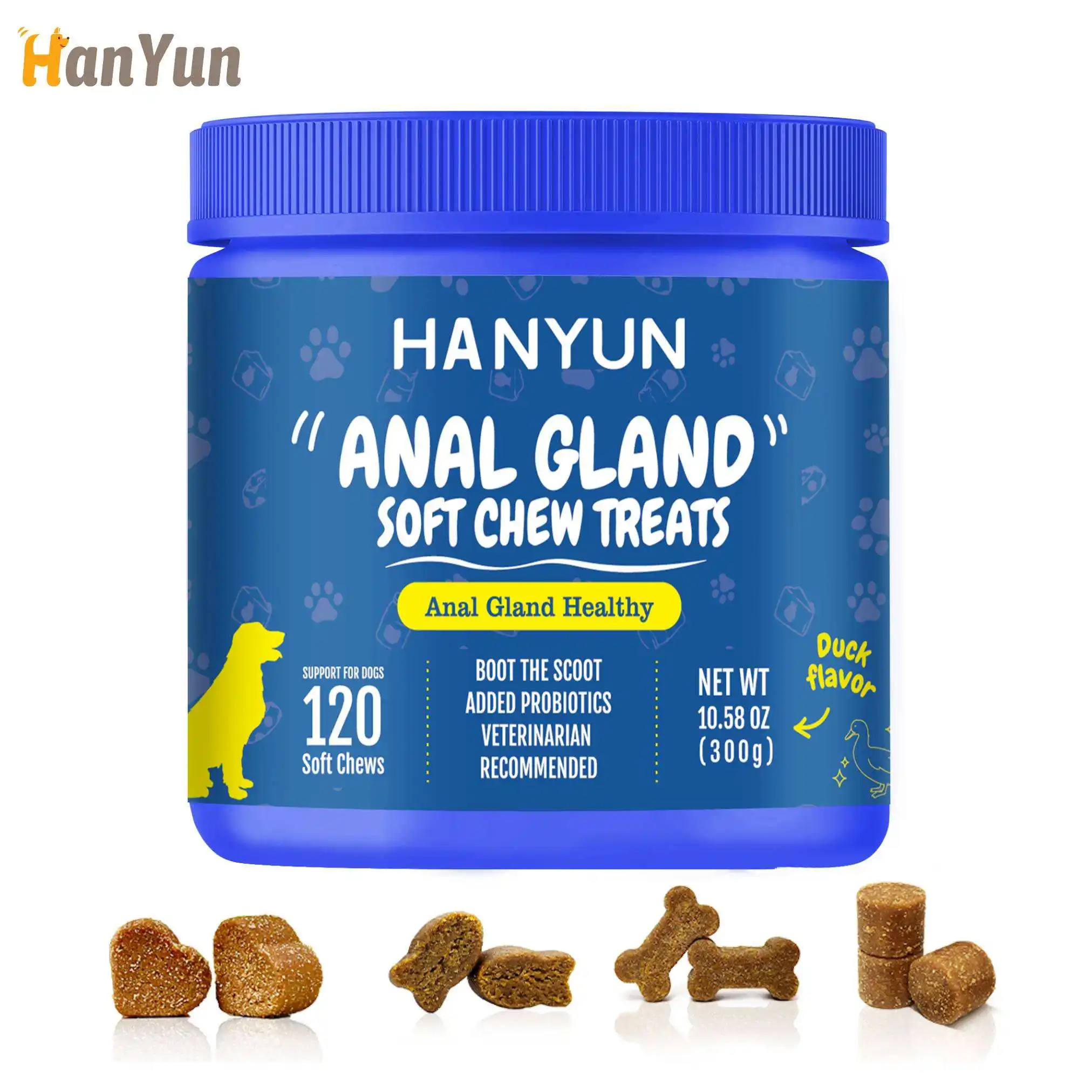 Hanyun Анальная железа, мягкое жевание с тыквой для собак, пищеварительные ферменты, пробиотики, клетчатка, добавка для собак