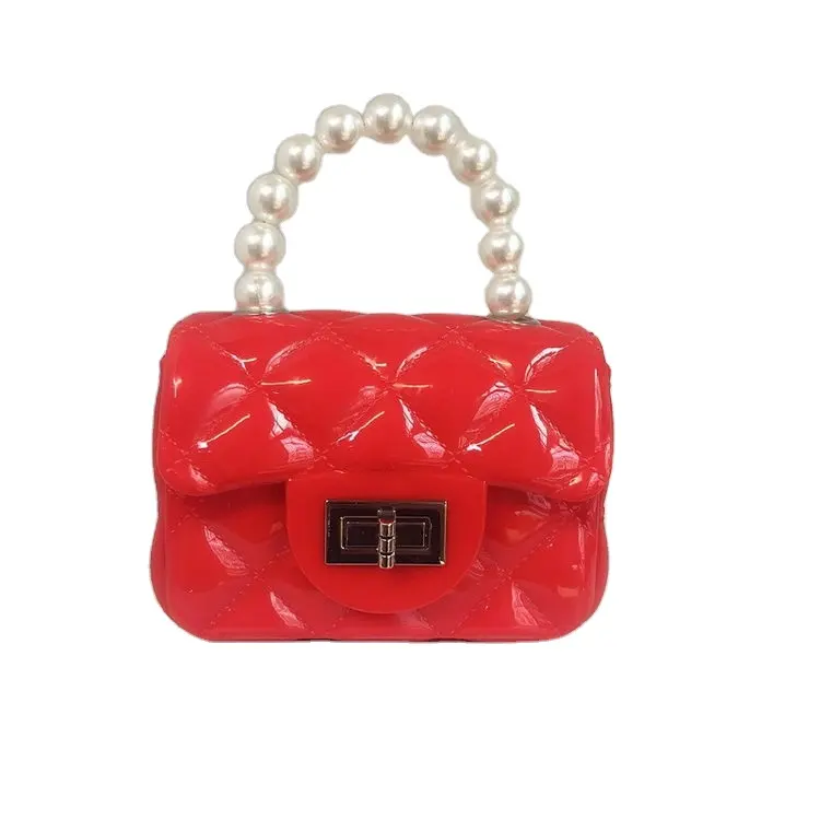 Bolso de mano pequeño de gelatina para mujer, bolsa de mano con cadena de perlas, Color caramelo, venta al por mayor