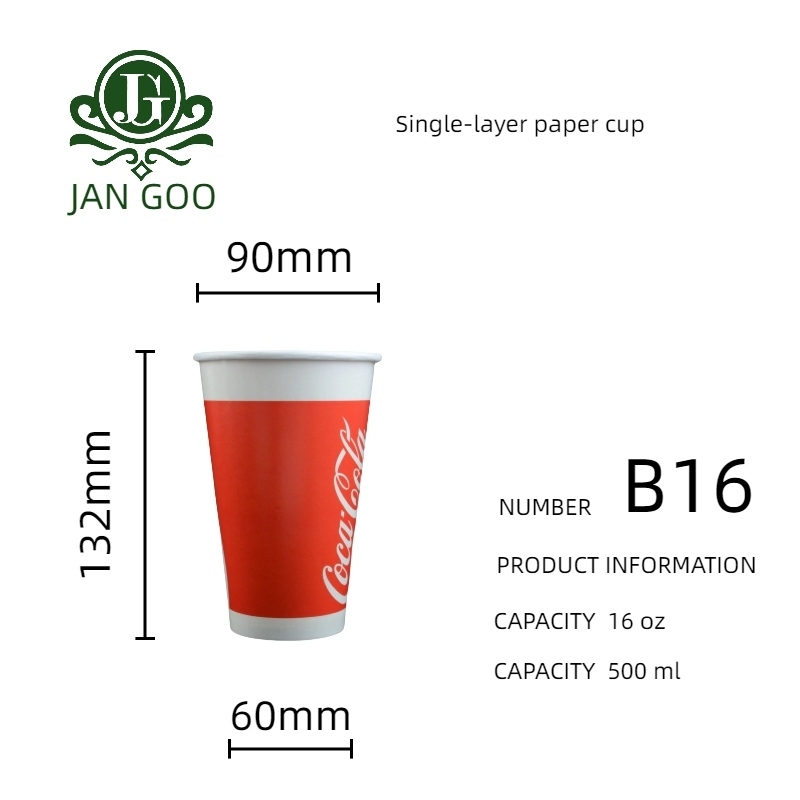 B16: vaso de papel de una sola capa de 16 oz