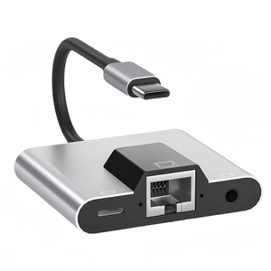 อะแดปเตอร์อีเธอร์เน็ต2อิน1 USB C ไปยังอะแดปเตอร์พอร์ตชาร์จเสียง3.5มม. สำหรับแล็ปท็อปแท็บเล็ต - Product Image 1