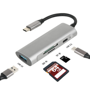 4合1 USB C至USB适配器USB3.0 SD TF PD读卡器OTP保护的计算机笔记本电脑Mac和手机多功能集线器 - Product Image 1