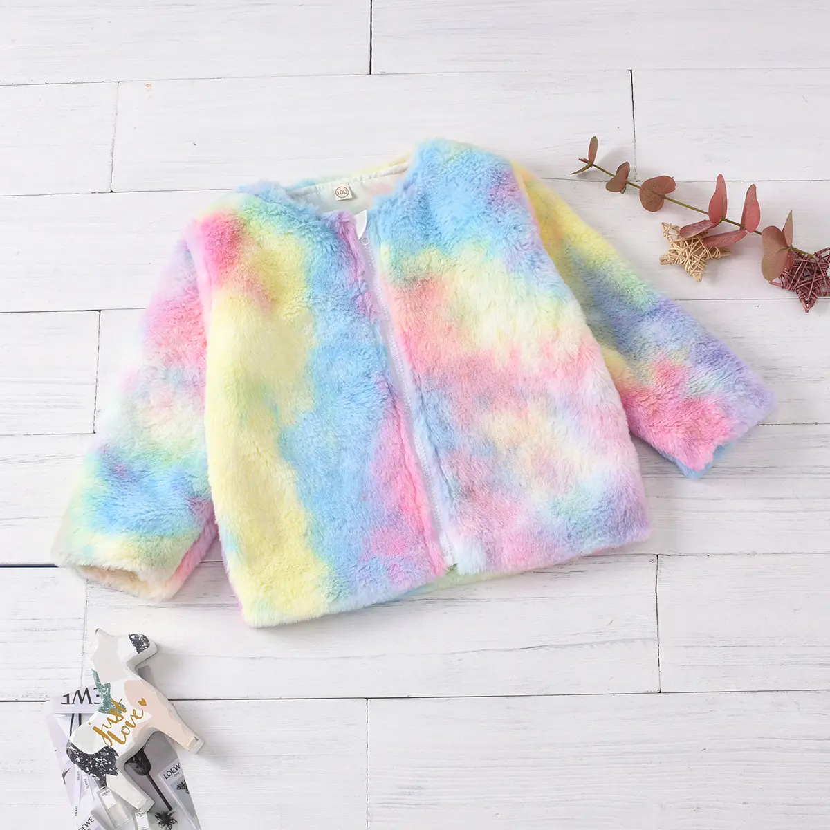 2020 nuevo invierno Bebé niño niña Tie-dye de pelusa muñeca Collar abrigo para niños niña ropa abrigo