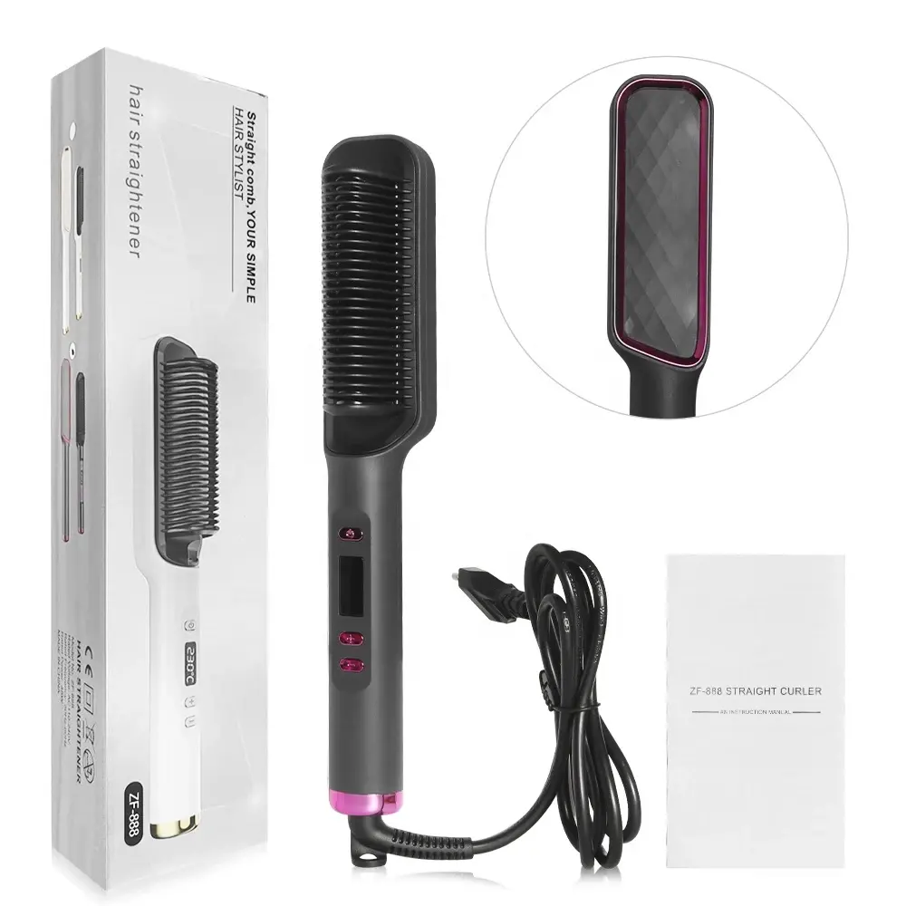 Vente en Gros Lcd Électrique Cheveux Bouclés Peigne Paresseux Cheveux Raides Cheveux Bouclés Double Ion Négatif Lisseur