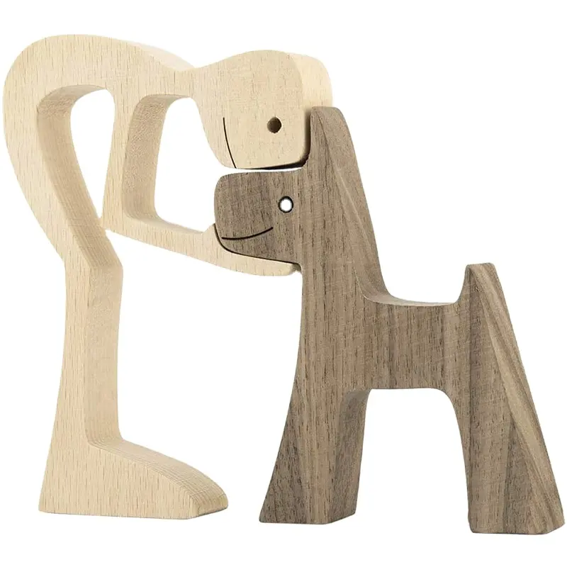 HOYE CRAFTS Regalos y manualidades de madera Decoraciones para el hogar Tallas de mascotas de madera Estatuilla Adorno de mesa de escritorio Decoraciones de perros de madera