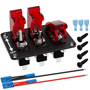 Heavy-Duty 3 Pin SPST ON/Off <strong>Switch</strong> Plate 3 Gang Toggle <strong>Switch</strong> 12V Rocker Toggle <strong>Switch</strong> Panel With LED Light Flip Cover for Car - Product Image 1