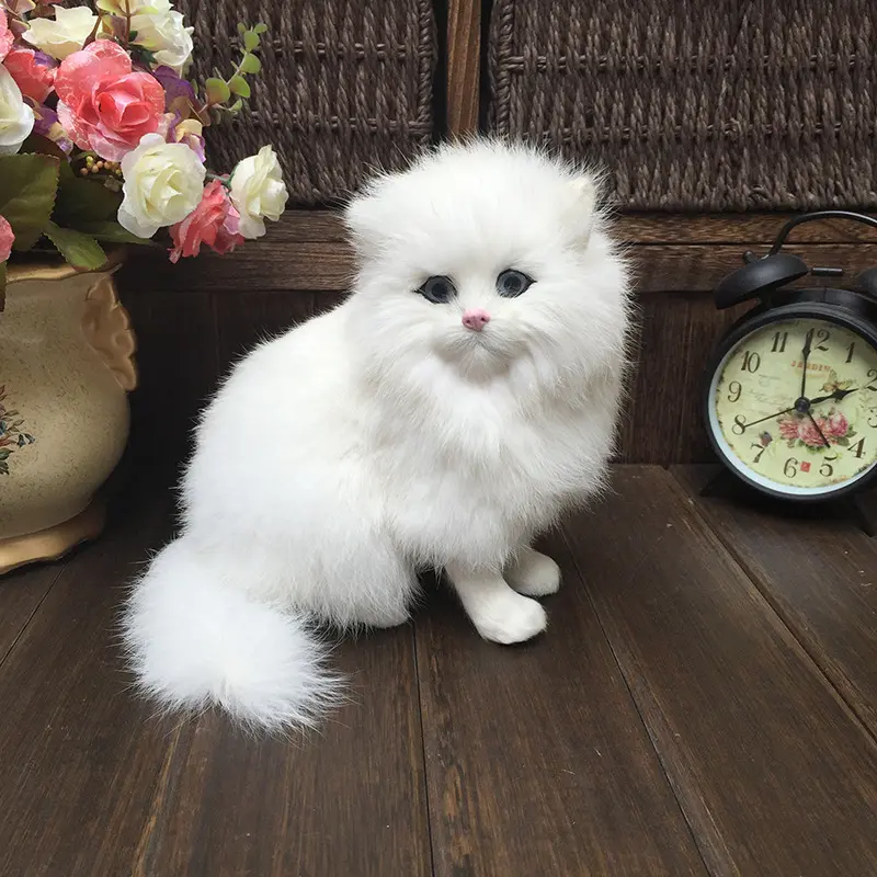 Modelo de gato persa blanco grande, piel sintética pura hecha a mano, adornos de gato persa, mascotas encantadoras, gato persa