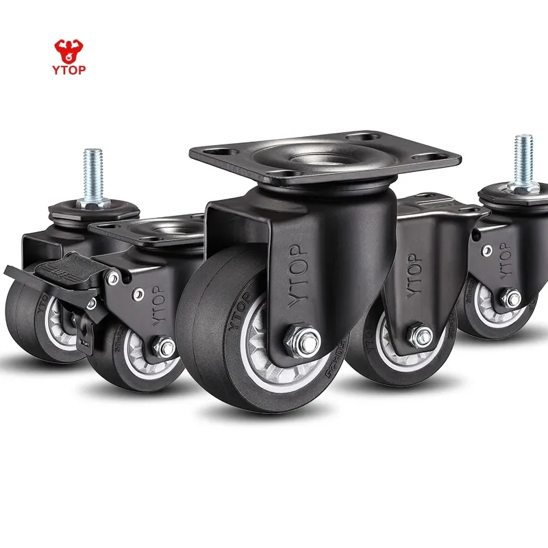 YTOP 1.5 2 Inch Swivel Caster Wheels Locking Casters Threaded Stem TPU Moving rollers
