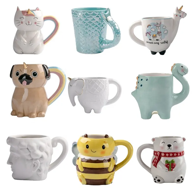 Tazas de cerámica personalizadas, taza de café de cerámica animal 3D hecha a mano pintada a mano en cualquier forma y tamaño