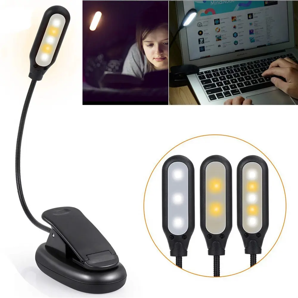 ขายส่ง3โหมดชาร์จไฟอ่านหนังสือแบบพกพา USB LED Book Light Clip สำหรับโต๊ะสำนักงาน