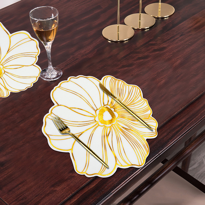 Rose Gold Flower Shape Irregular Eco PVC Placemats For Dinning Table
