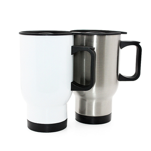 Bán buôn 450ml thăng hoa trống thép không gỉ xe Mug đôi tường trống cà phê du lịch Mug với xử lý trong Trắng bạc - Product Image 3
