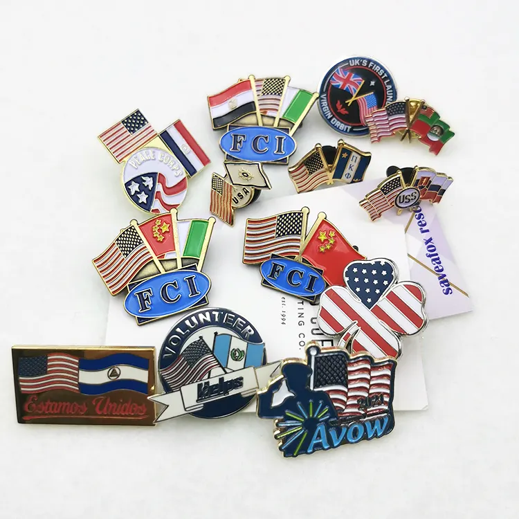Бесплатные образцы на заказ брошь с золотым и серебряным покрытием Металлическая Булавка с флагом, флаг страны, значки