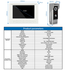 Videoportero TFT LCD de 7 pulgadas de alta calidad, comunicación bidireccional, videoportero de 4 cables con cámara a color impermeable - Product Image 2