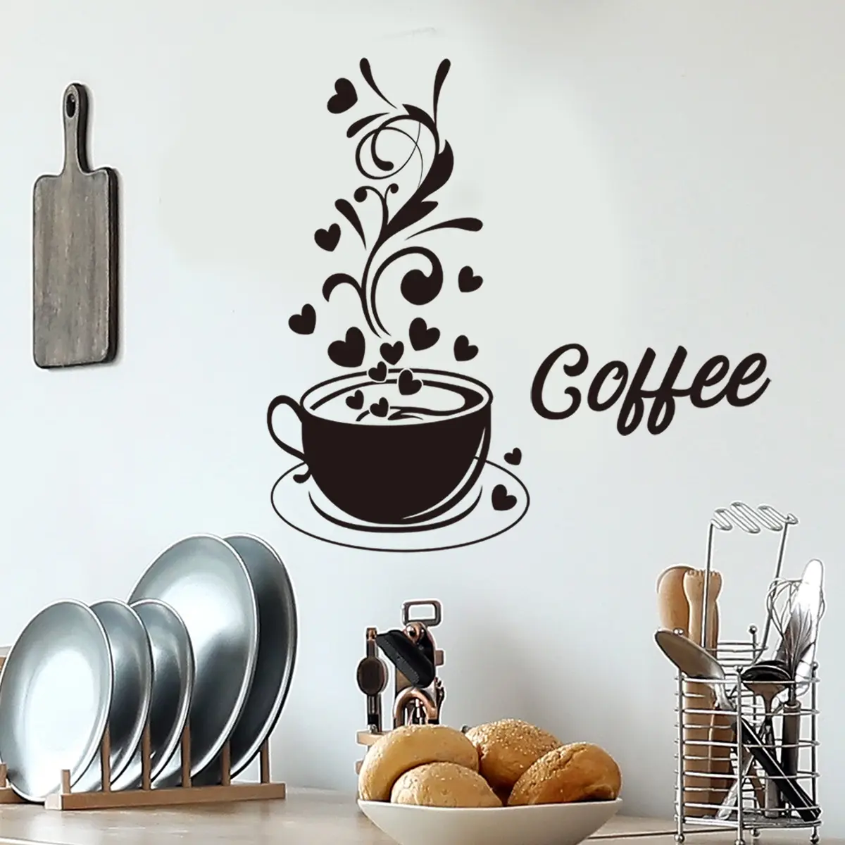 Autocollant mural relaxant de temps de café pour la décoration de cuisine et le papier peint décoratif de promotion