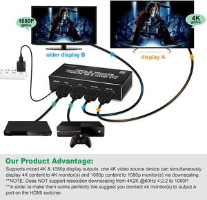 Separador de interruptor HDMI 4K, 4K, 60Hz, HDMI 2.0b, 2 en 2, con escalar, Toslink óptico, SPDIF, Extractor de Audio de 3,5mm - Product Image 6
