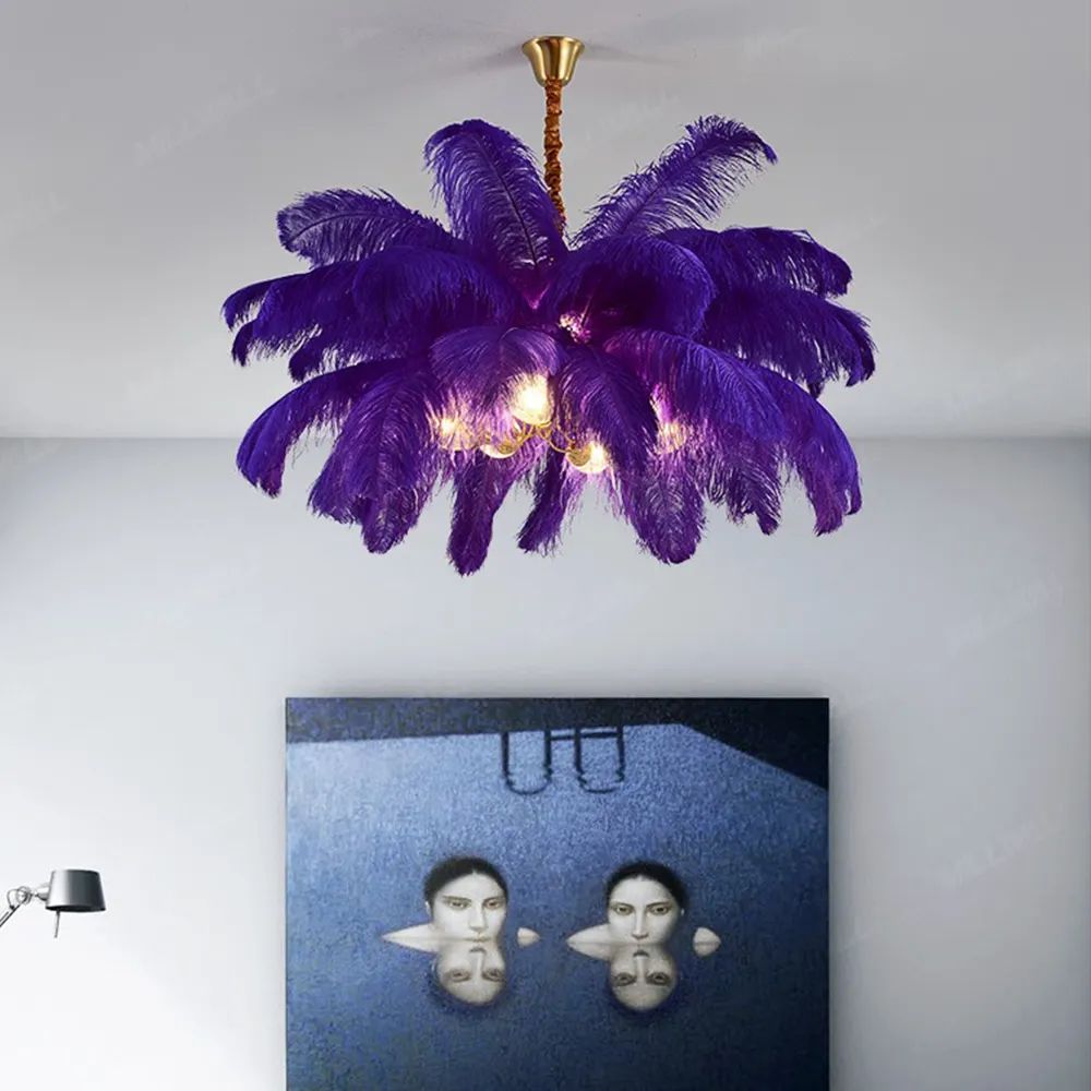 Creative Villa Living Room Bedroom Led Bedside Ostrich Luxury Modern Table Lamp Feather Floor Pendant Light Chandelier