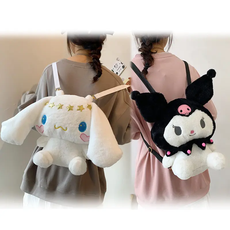 Kawaii Sanrio Plush Cartoons Anime Melody Kuromi Bolsa De Ombro Mochila Plushie Stuffed Toy Schoolbag Crianças Boneca Presente