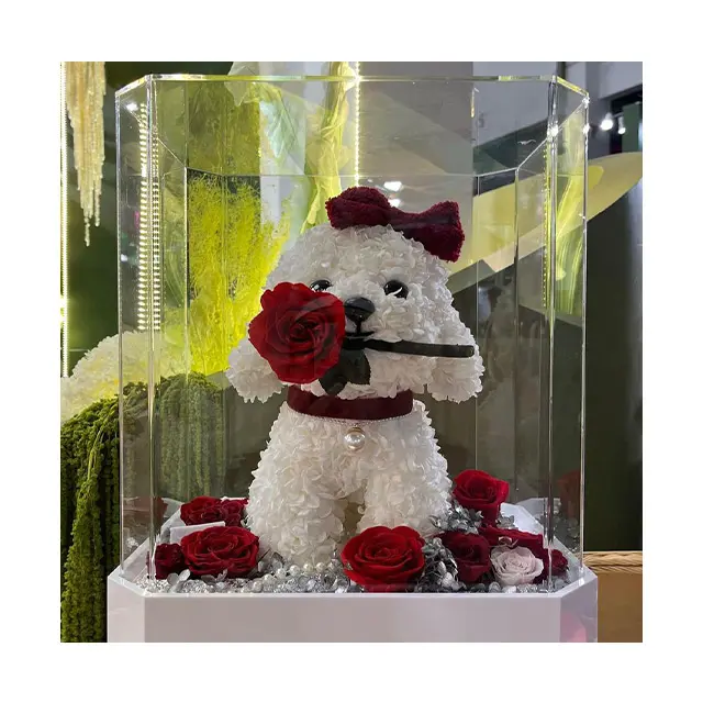 अमी होम सजावट सामान क्रिसमस संरक्षित फूल कुत्ते की शादी वर्तमान के लिए अनंत फूल ऐक्रेलिक उपहार बॉक्स