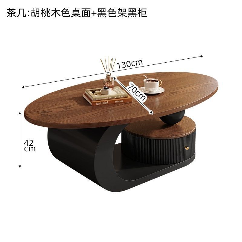 Walnut wood grain coffee table + black base