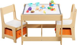 Çocuklar için ayrılabilir duyusal masa ve sandalye seti, depolama çekmeceleri ile 3 In 1 ahşap tulumları çizim masası - Product Image 2