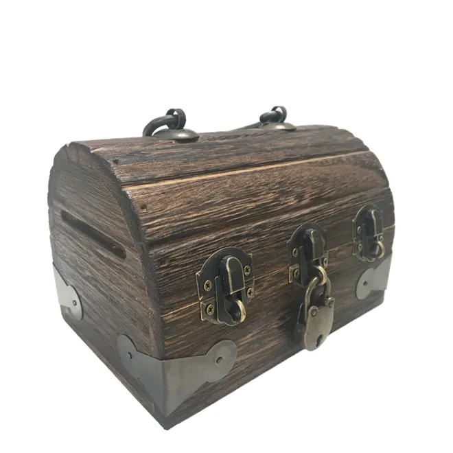 Caja de baratija decorativa de madera antigua, con tapa con bisagras de 180 grados, diseño a la moda, caja de joyería con recuerdo de cofre de pirata