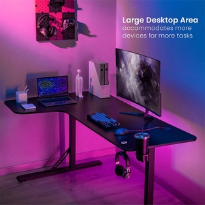 GMD09 RGB L-образный игровой стол для компьютера, дешевый лучший игровой стол, розовый черный большой игровой компьютерный стол - Product Image 3