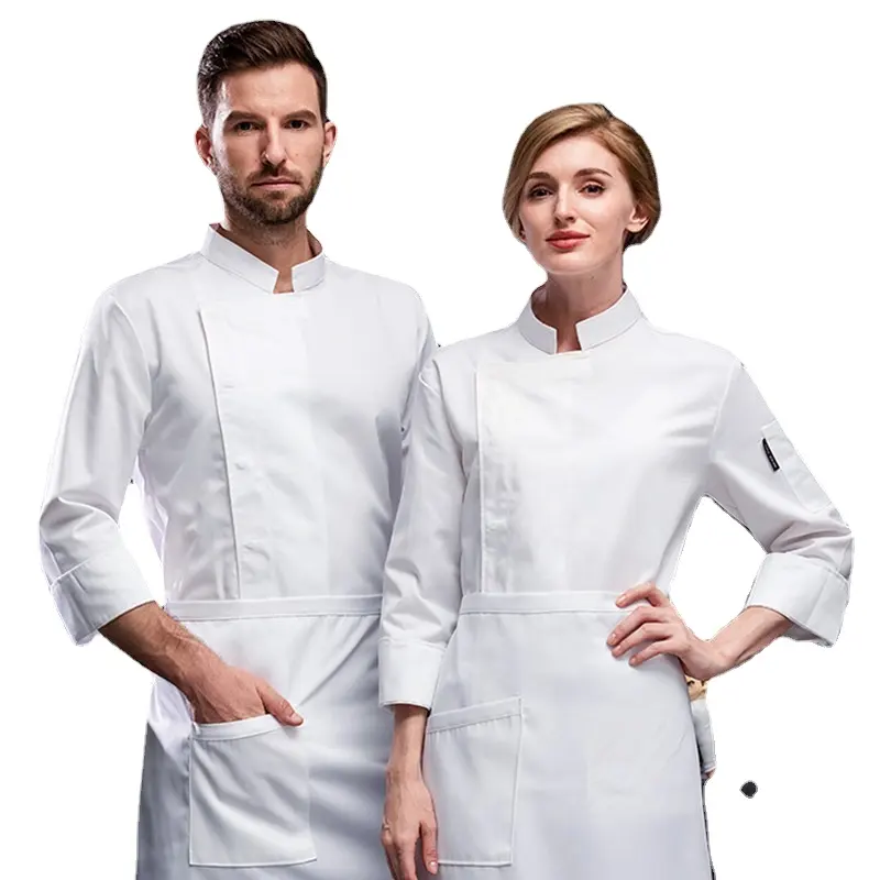 Ropa de trabajo de chef con logotipo personalizado, abrigo de hotel de manga larga para hombre, chaqueta de chef, uniforme de cocina postcomedor para mujer
