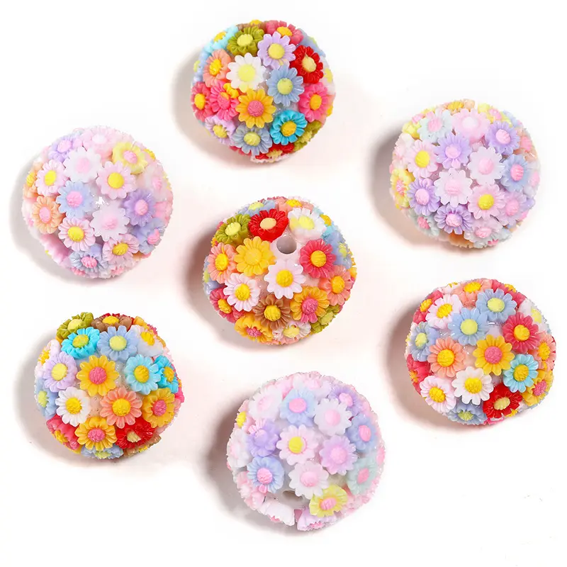 21mm Bubblegum acrilico sfera rotonda perline a forma di fiore margherita resina di plastica sciolto fiore perline miste per penne creazione di gioielli
