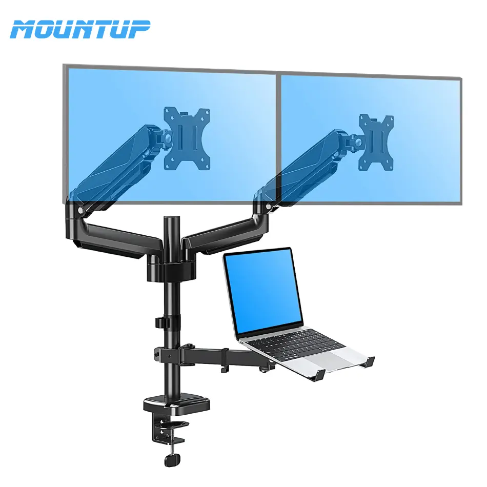 Supporto per Monitor a molla a Gas con supporto per tastiera per Laptop con doppio Monitor e supporto per scrivania per Laptop